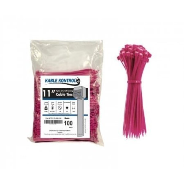 Kable Kontrol Zip Ties - 11in Long - 100 Pc Pk - Fluorescent Pink - Nylon - 50 Lbs Tensile Strength CT511FL-PK-100